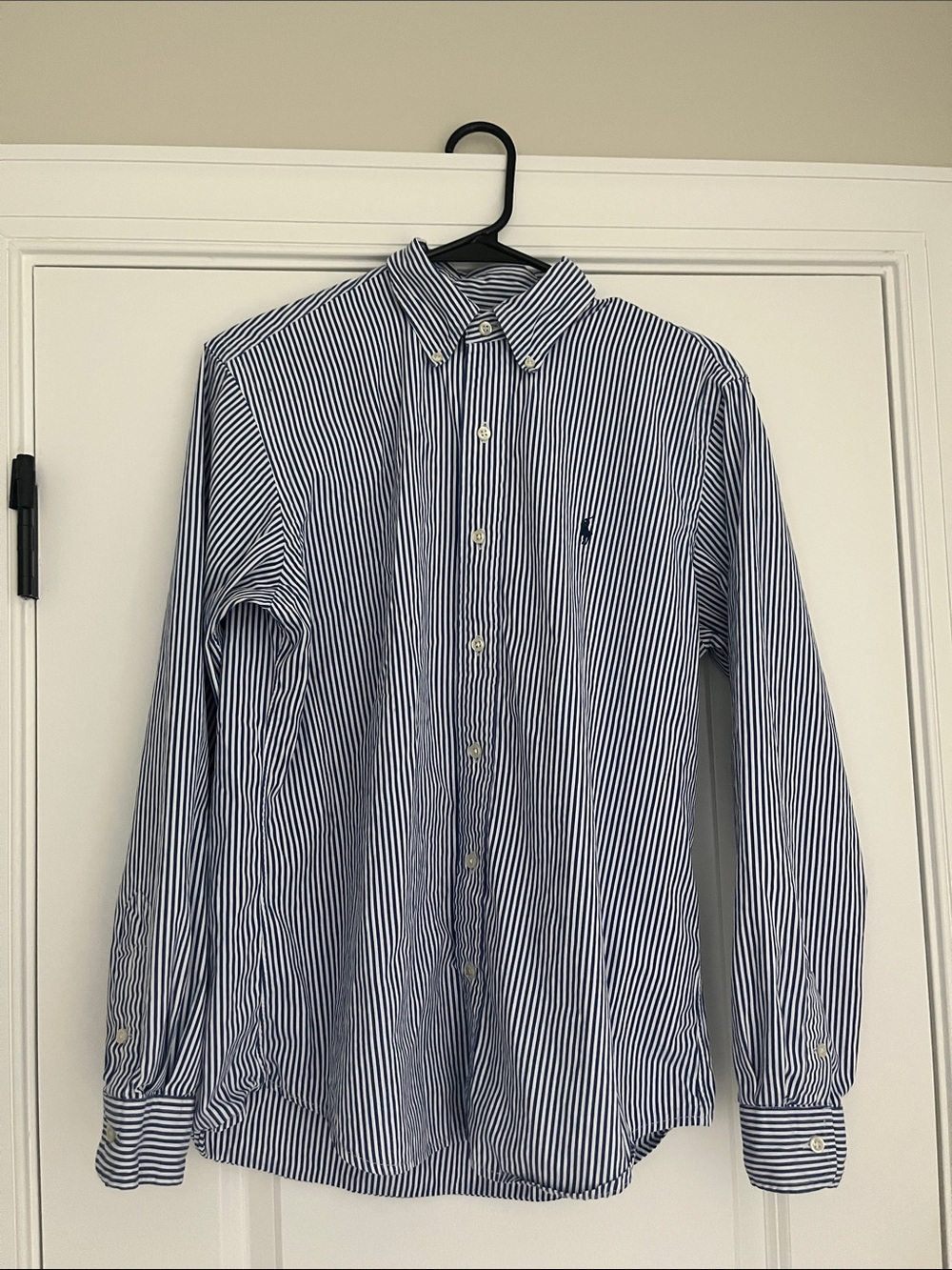 Ralph Lauren Blue and White Striped Button-Down Dress Shirt